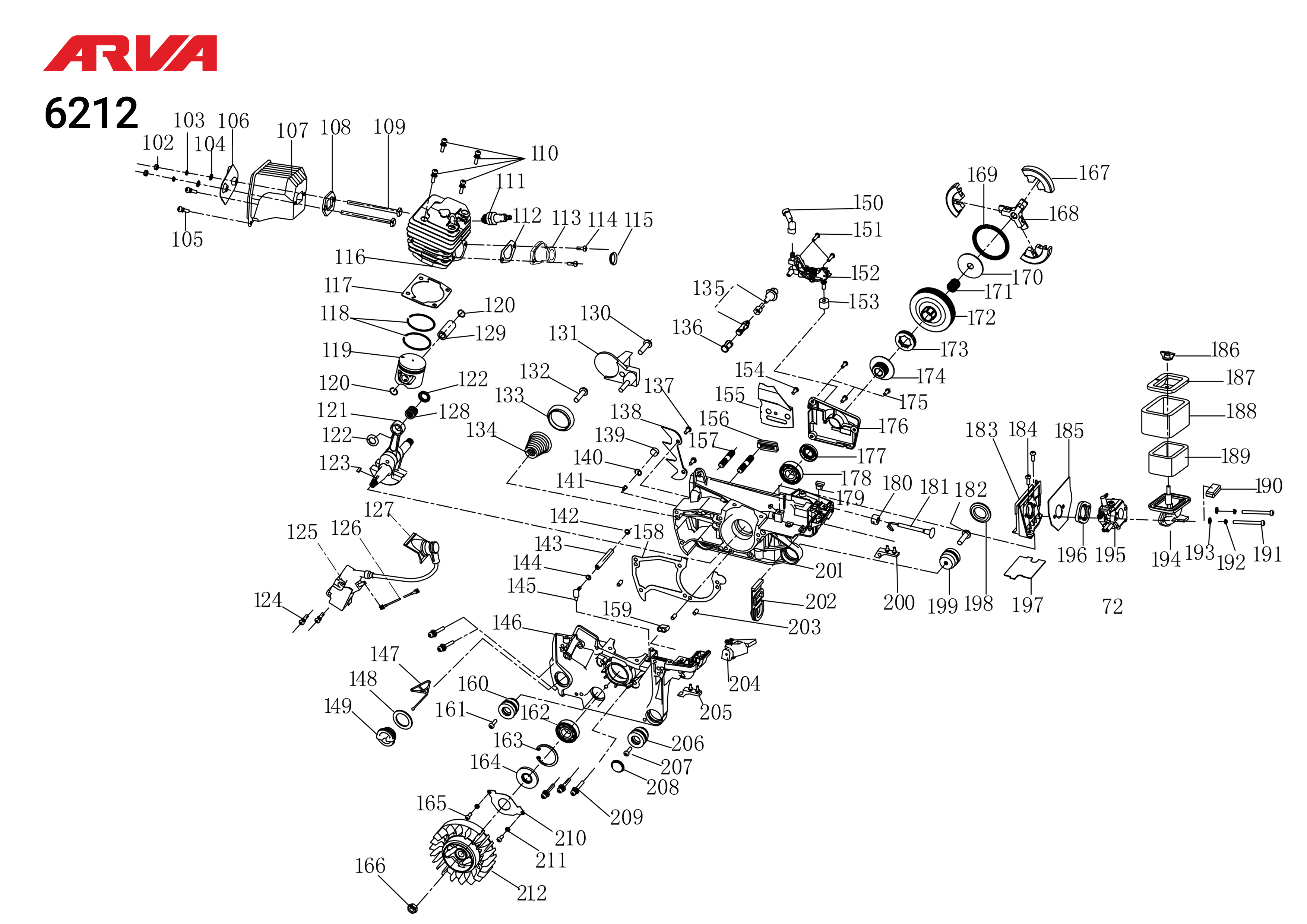 قطعات اره بنزینی اروا مدل 6212 قطعات اره بنزینی اروا مدل 6212