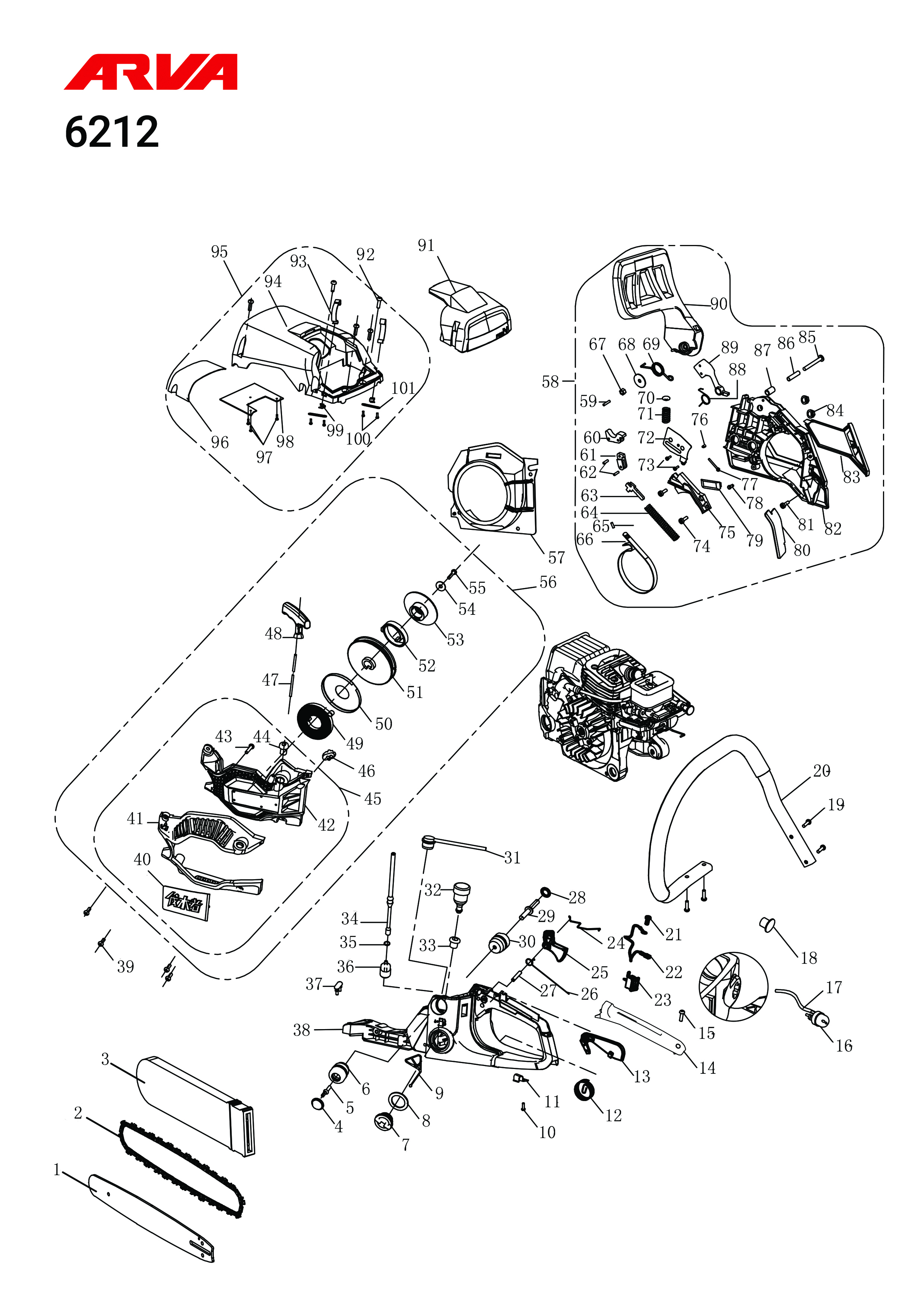 قطعات اره بنزینی اروا مدل 6212
